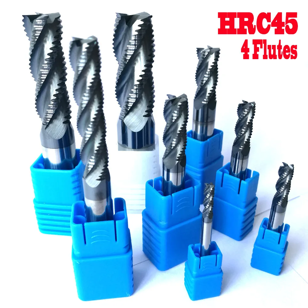 4mm 6mm 8mm 10mm 12mm 14mm 16mm 20mm 4 flutes HRC45 Roughing End Mills  Milling cutters CNC Carbide router bits milling bits