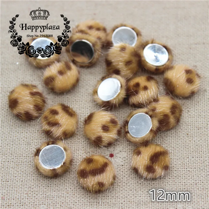 50pcs carino tessuto leopardo Hariy coperto bottoni rotondi giardino domestico Flatback Cabochon artigianato Scrapbooking fai da te