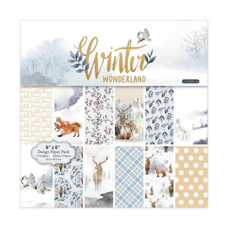 KLJUYP 12 Sheets Winter Wonderland Scrapbooking Pads Paper Origami Art Background Paper Card Making DIY Scrapbook Paper Craft