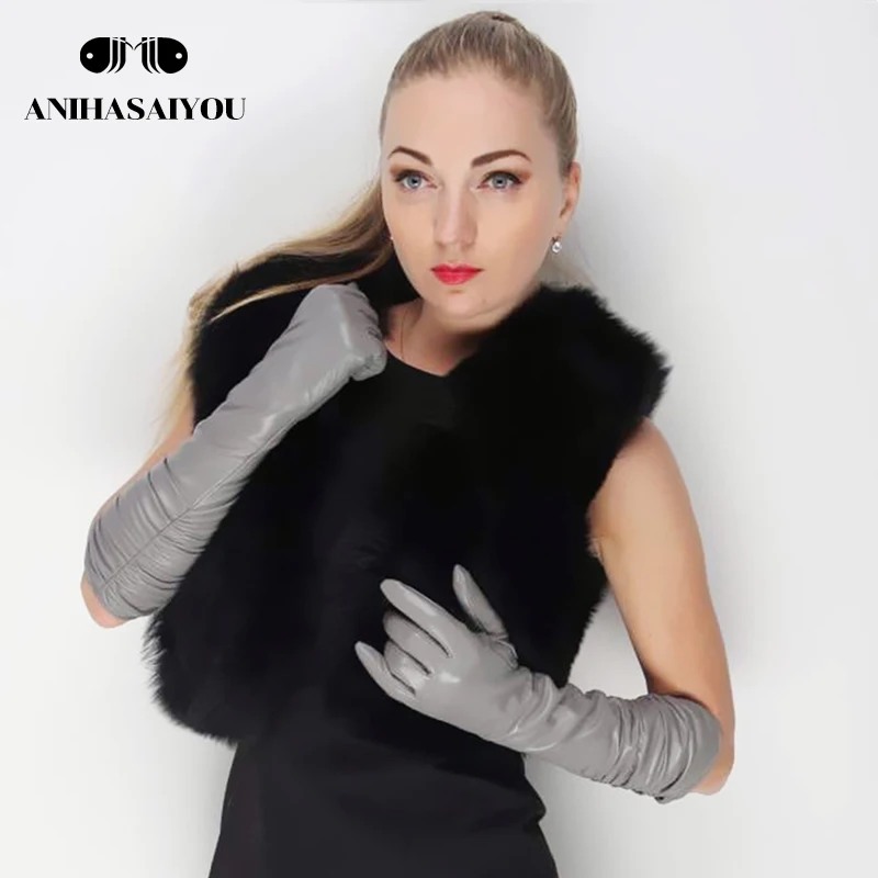 2020 Best-selling female long leather gloves,sheepskin women\'s long gloves,Dark gray Winter long leather gloves women - 2081C