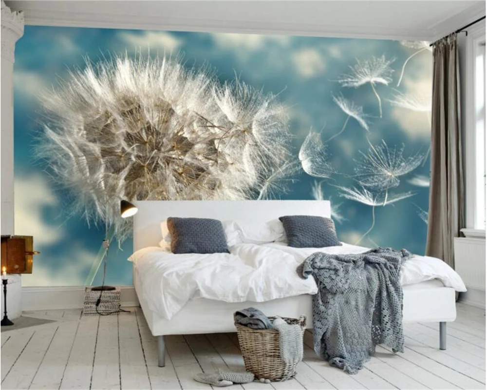 

Customize large mural light blue pure beautiful dandelion simple TV backdrop wall wallpaper for walls 3 d papier peint