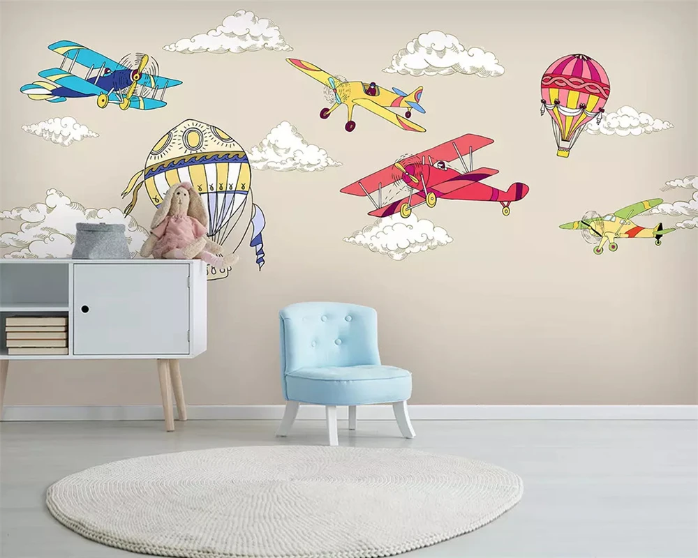 

beibehang Custom papel de parede 3d wallpaper Nordic minimalist hand-painted aircraft hot air balloon children room background