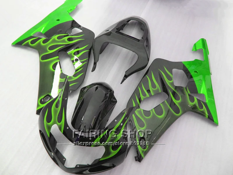 Pop!! GSXR600 2001 2002 2003 Fairing kit For Suzuki 750 01 02 03 (green Flames) Injection mold fairings sticker free n79