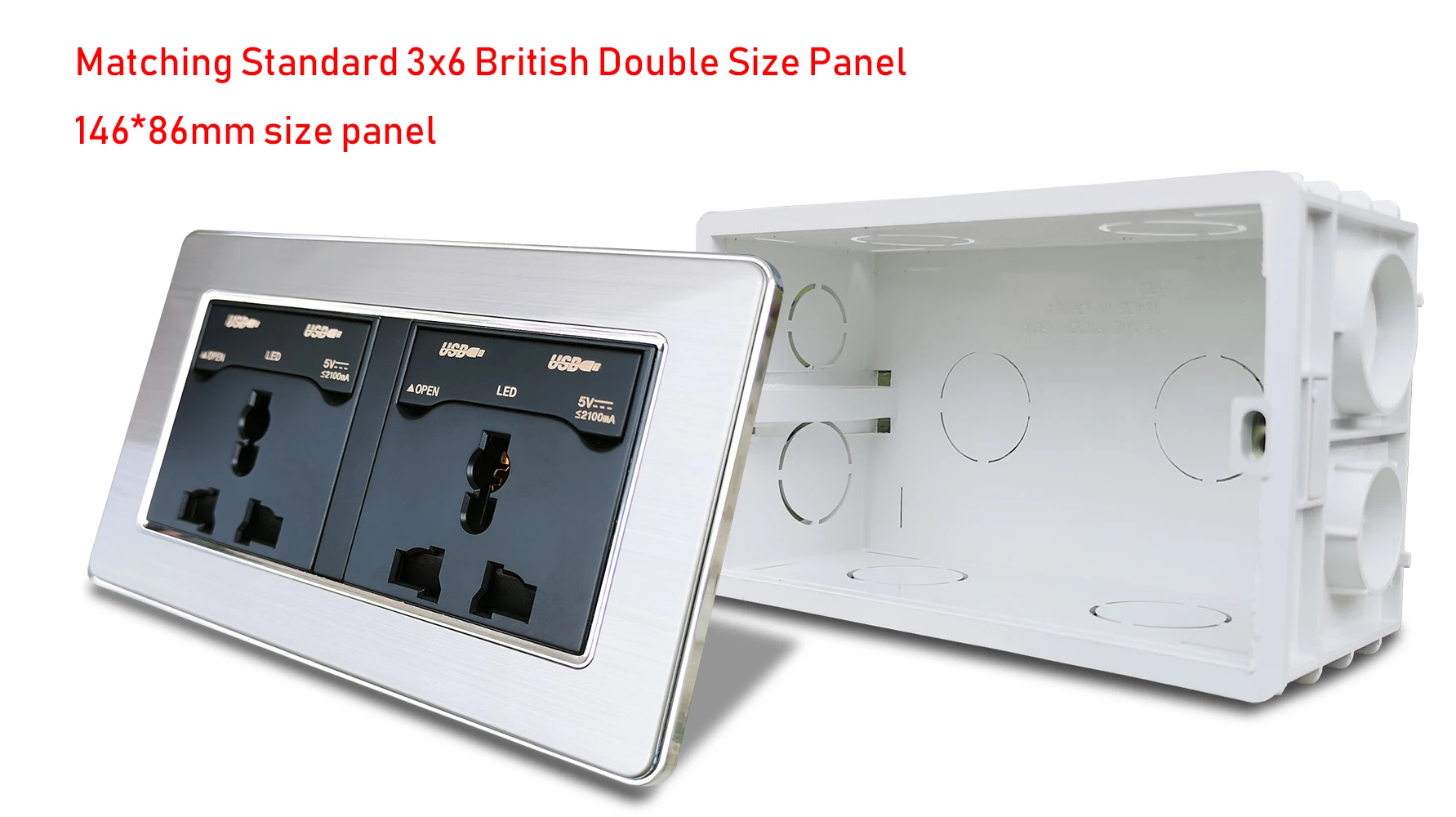 Wallpad 3x6 Double Wall Plate Mounting Box For UK BS Switch Socket 146 x 86 mm Size Panel