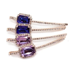 1 Pair Luxury Women Hair Accessories Square Purple Rhinestone Barrette Fashion Blue Hair Clips With Crystals For Girls