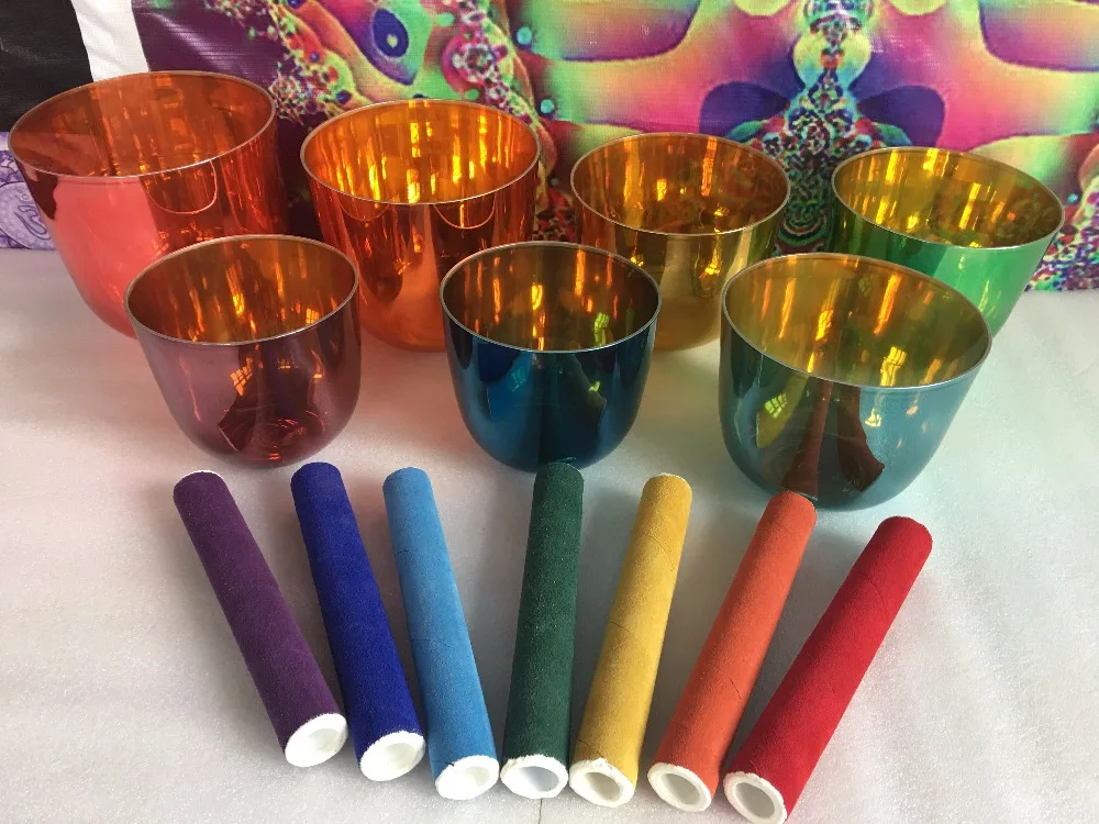 

Alchemy colored crystal singing bowls set 4th octave 7pcs perfect C D E F G A B note in 440HZ or 432HZ chakras set