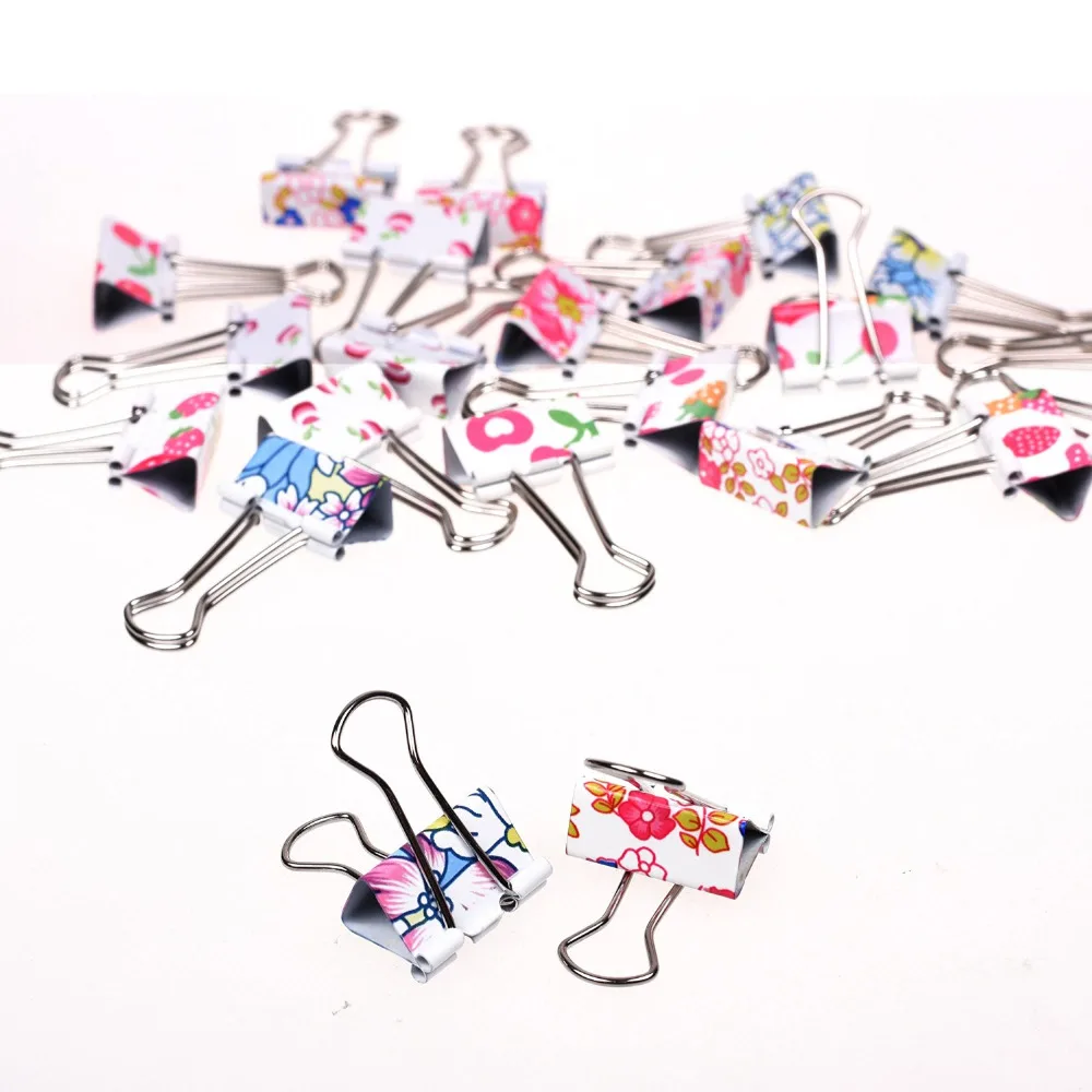 Pack of 24 Floral File Organizer Paper Holder Metal Binder Clips Paper Clips