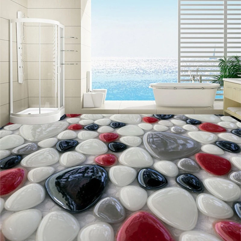 beibehang custom White Red Black Cobblestone Mural Floor pvc self adhesive wallpaper For Bathroom 3D Wall Papers Photo Wallpaper