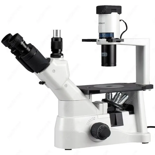 Phase Contrast Inverted Microscope--AmScope Supplies 40X-900X Phase Contrast Inverted Microscope with 8MP Camera