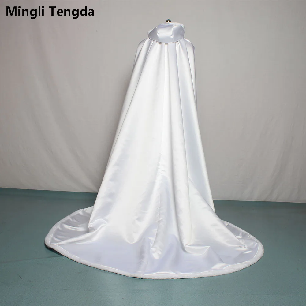 Mingli Tengda White Fur Shawl Keep Warm Cape Dress with Hat Wedding Jacket Bride Bolero Women Shrug Wrap Wedding Coat Cape Cloak