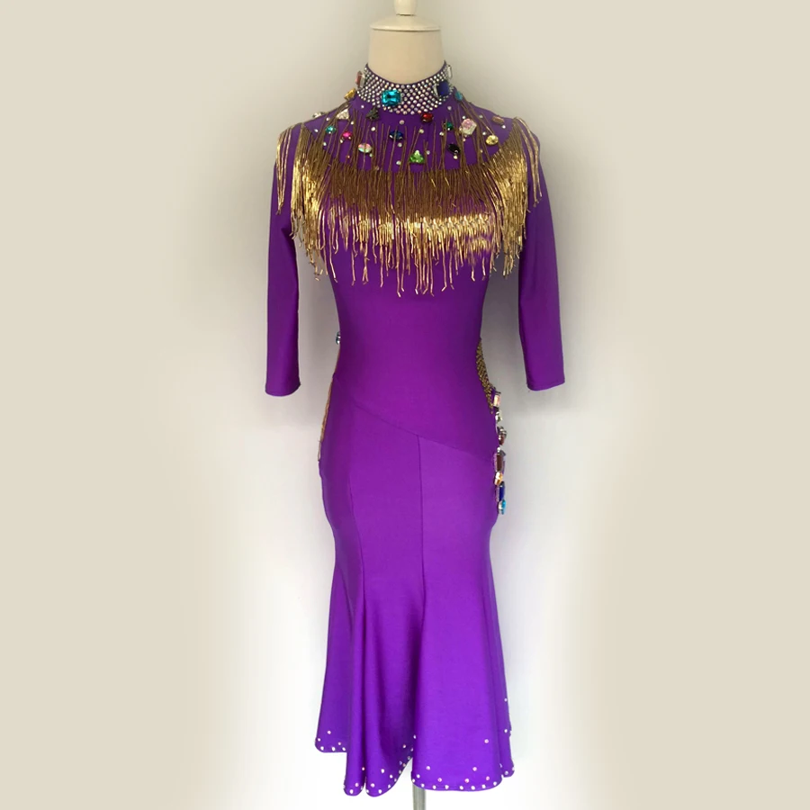 

New style Latin dance costume sexy senior spandex tassellatin dance dress for women latin dance compeititon dresses S-4XL