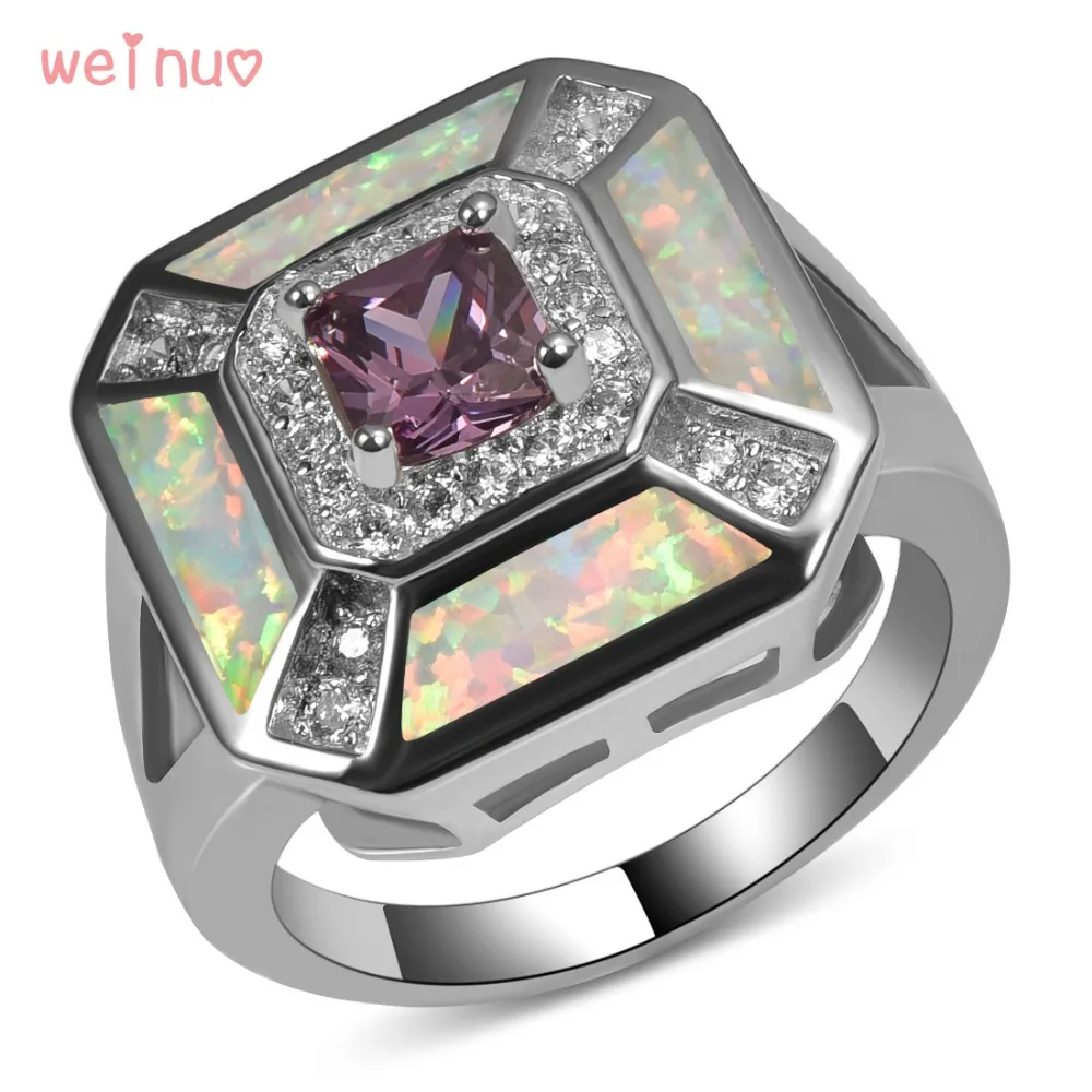 

Weinuo Purple Crystal White Opal White Crystal Ring 925 Sterling Silver Top Quality Jewelry Wedding Ring Size 5 6 7 8 9 10 11