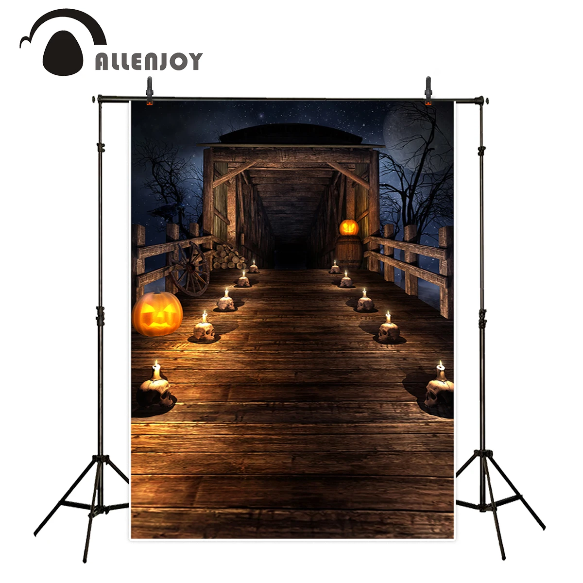 Allenjoy backgrounds for photo studio Halloween terror pumpkin wood bridge night backdrop photocall customize fantasy props