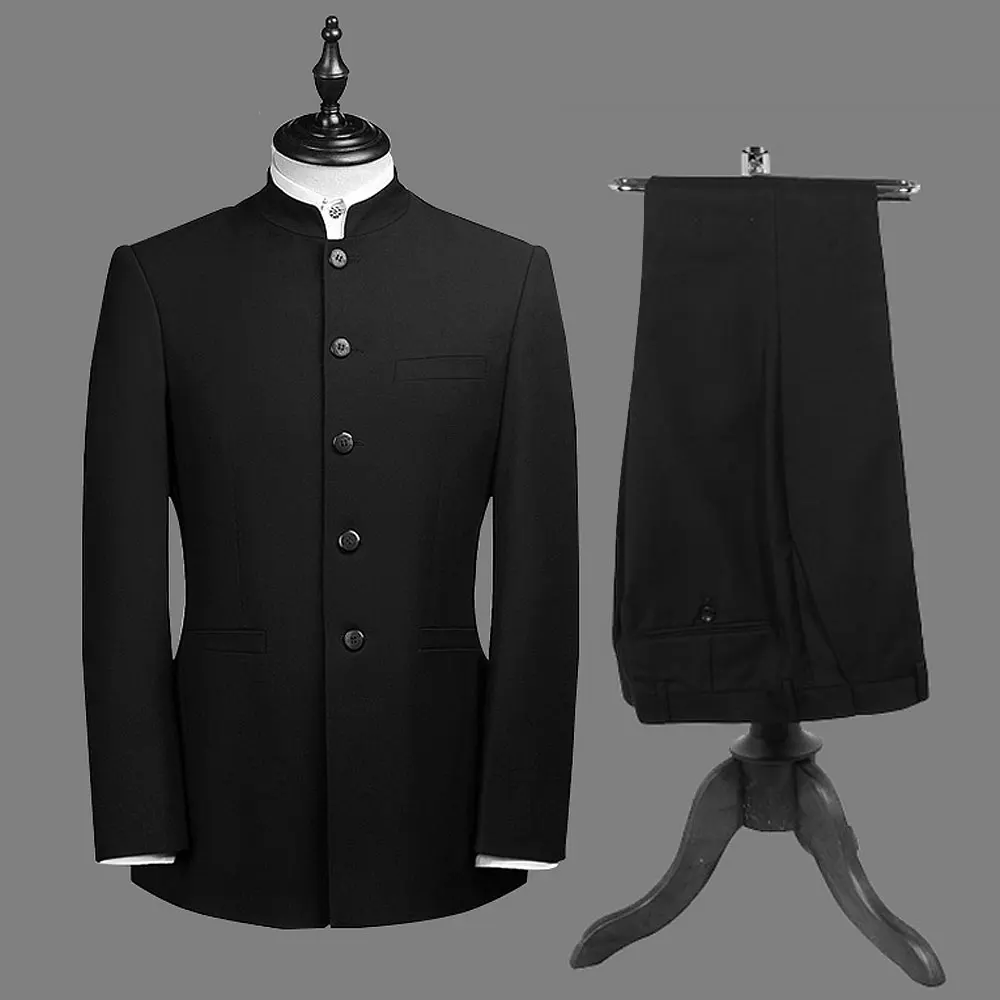 Men Suit Sets Chinese Tunic Suits Stand Collar Classic Men\'s Casual Blazer Brand Design Business Formal Male Cotton Suit Set 4XL