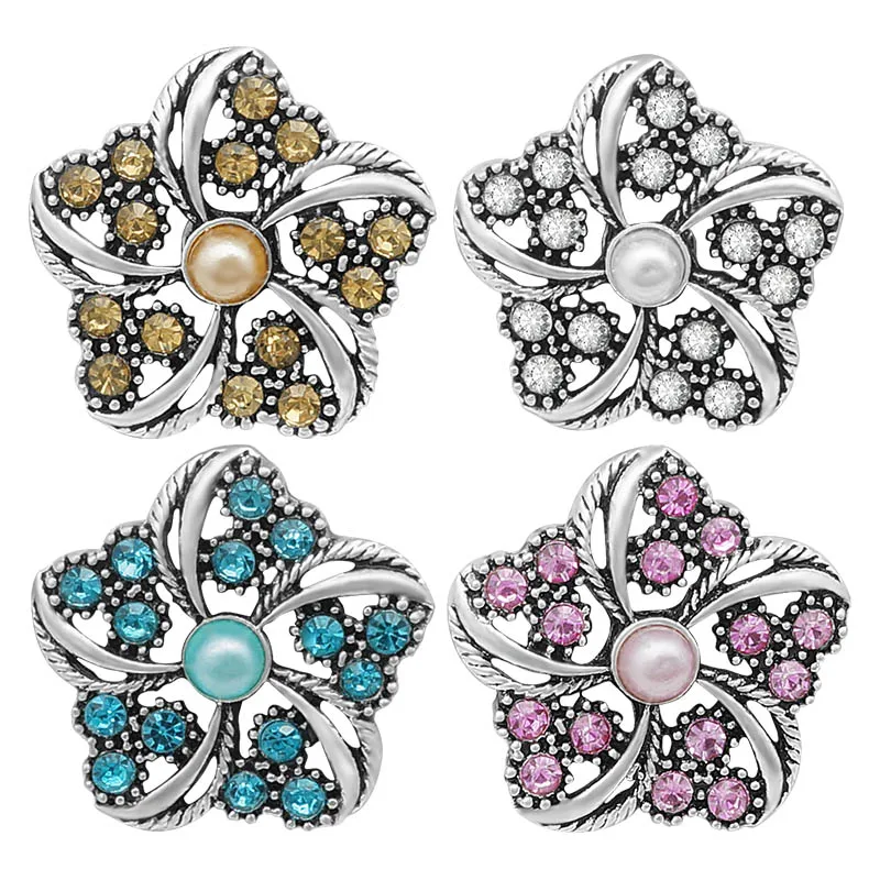 

New Beauty Hollow rhinestone flower 20MM Metal snap buttons for DIY 18mm snap jewelry wholesale KZ3382