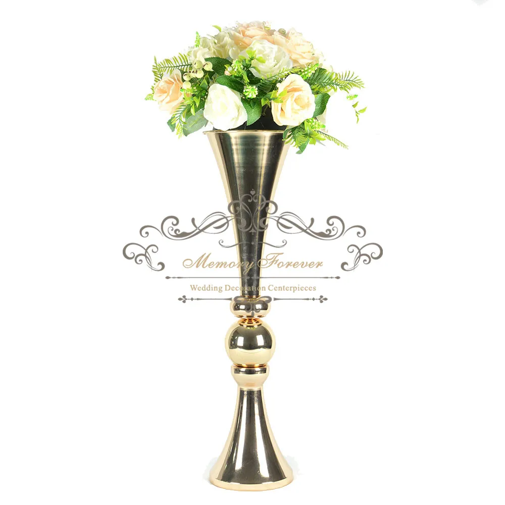 

10PCS/LOT 65cm Tall New Wedding Centerpiece Table Decorative Vases Metal Trumpet Floral Vase Event Party Decoration