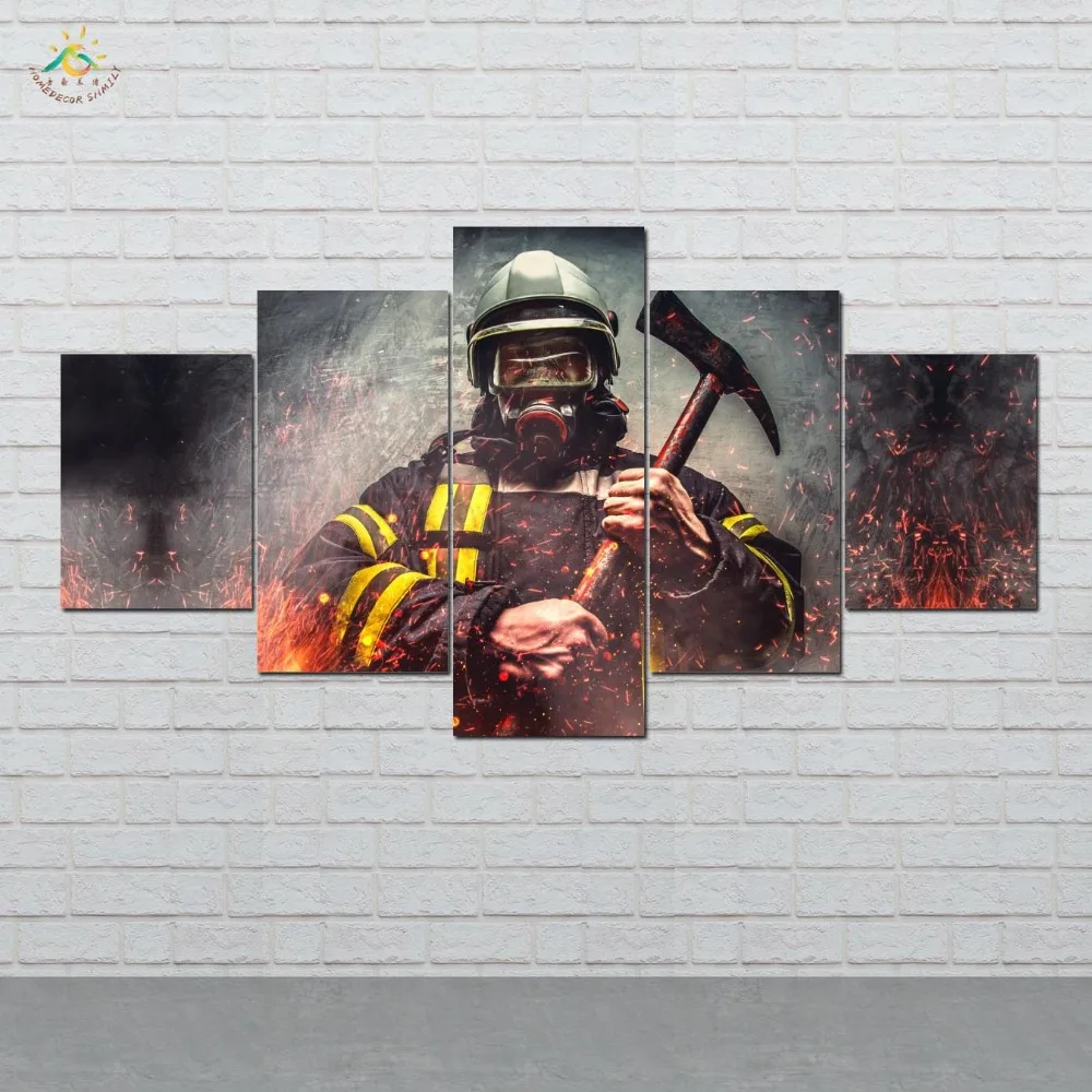 Fireproofing man Fire Man Wall Art Prints Canvas Painting Modular Picture And Poster Canvas Painting Home Decor 5 Pieces