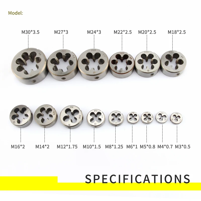 Alloy Steel 1pcs Hard Round Die Tap Threading Metric Mini Dies Set Right Hand Die M3 M4 M5 M6 M8 M10 M12 M14 M16 M18 M20 M27 M30