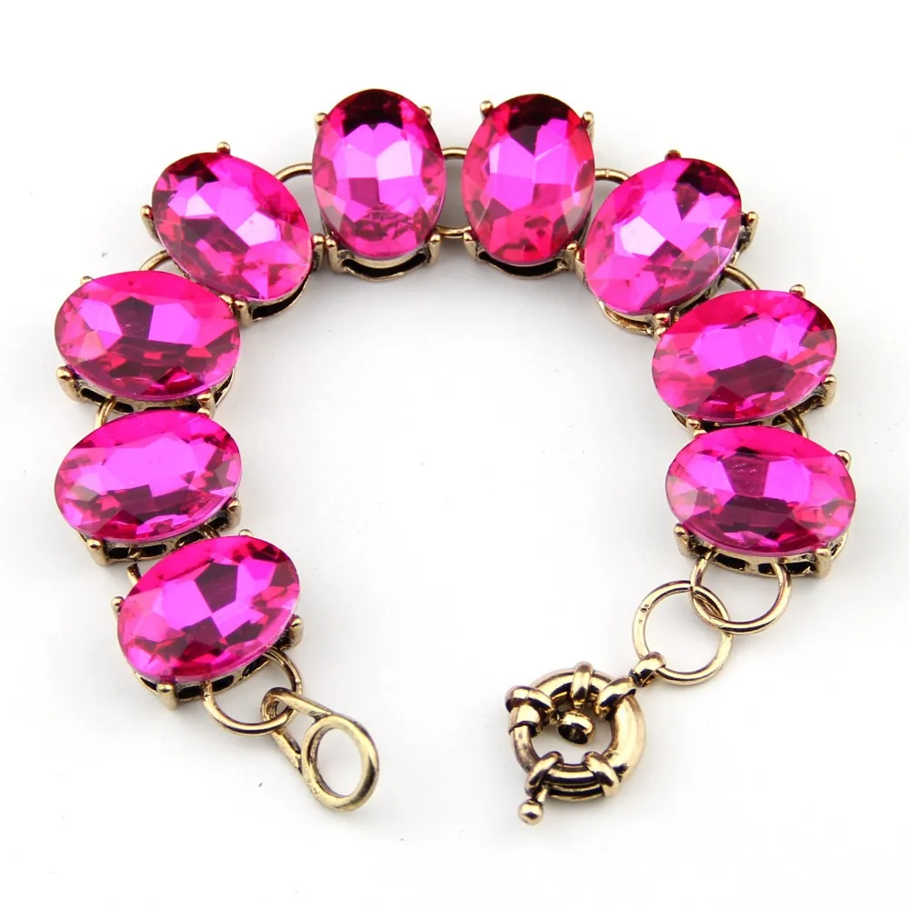 Crystal Dot Oval Bracelet Bangle Fashion Big Glass Stone Jewelry for Women