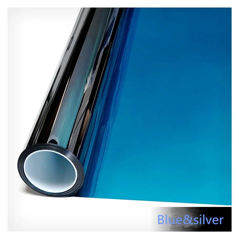 

HOHOFILM Width: 100cm Roll Blue&Silver Mirrored Window Film House Decor One Way Mirror Glass Sticker Window Tint 10m/20m/30m