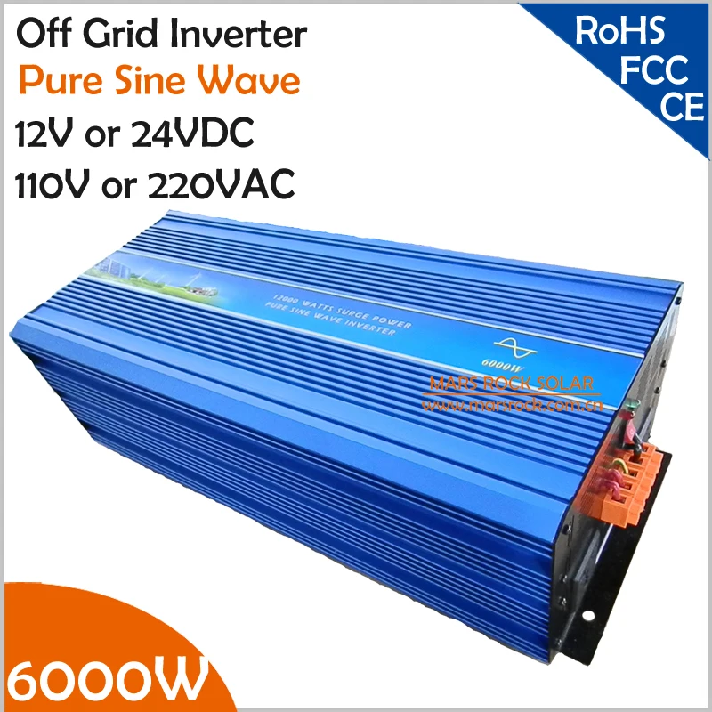 

6000W Off Grid Inverter, 12V/24VDC 100/110/120VAC or 220/230/240VAC Pure Sine Wave PV Inverter Solar orWind Power Inverter