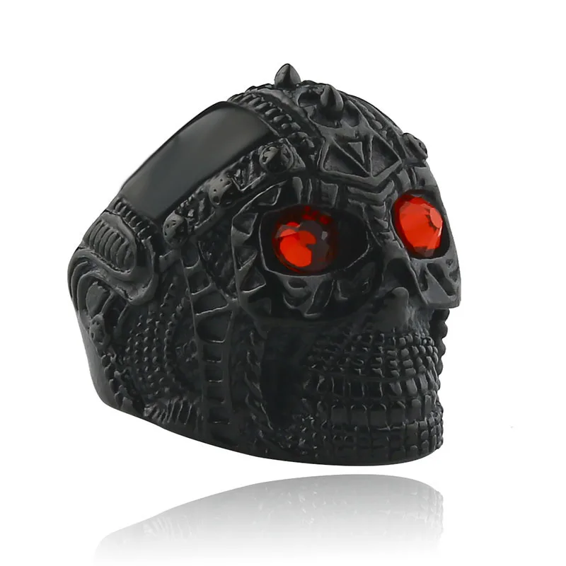 Männer Neue Punk 316L Edelstahl Alien Schädel Ring für Männer HipHop Gothic Red Eye Skeleton Ringe Vintage Motorrad ring Schmuck