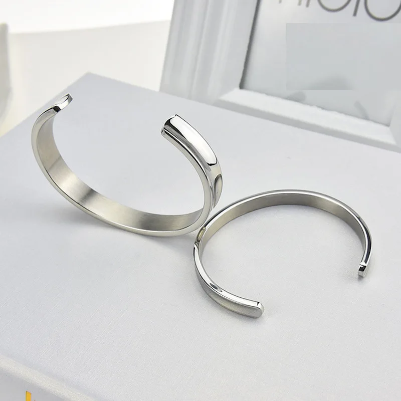 Stainless steel 7mm 10mm width blank DIY Cuff Friendship Rose gold silver color lovers Bangle Couples Bracelet for Men women