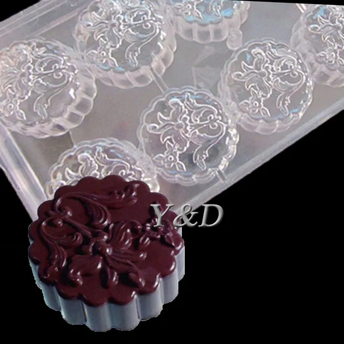 

Round With Flower Shape Thicken Hard Plastic PC Polycarbonate Chocolate Moulds Candy Moon Cake Mold
