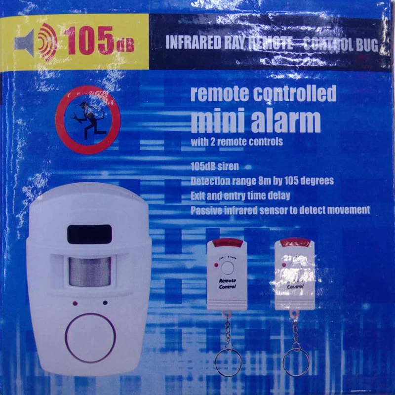 Mini alarma con control remoto inalámbrico, Detector de Sensor de movimiento infrarrojo IR y Sirena fuerte de 105dB para seguridad del hogar,