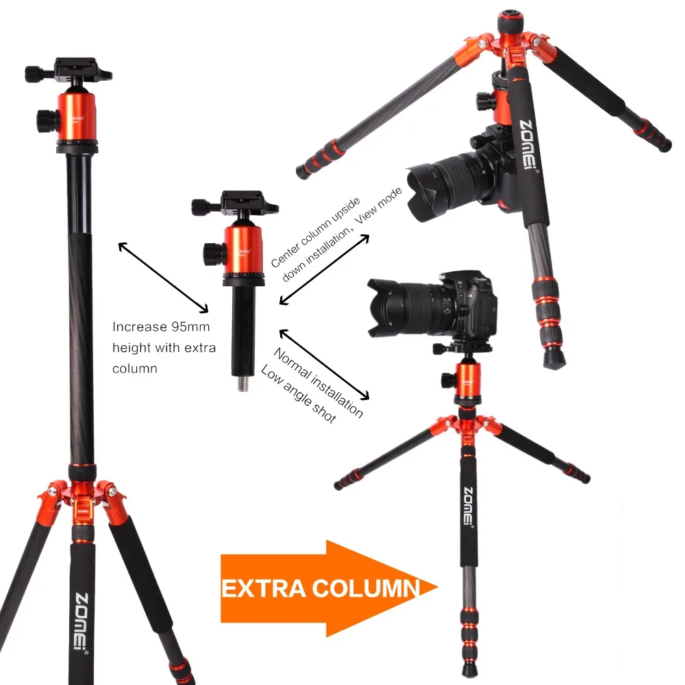 ZOMEI Z888C Professional Travel tripod Carbon Fiber camera Monopod Stand & Ball head with Bag for DSLR camera 5 Color available