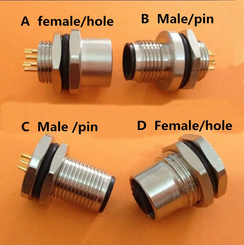 Conectores de bloqueo M12, 4 pines, 5 pines, 8 pines, enchufe de aviación, adaptador de conector de Panel de cable macho y hembra