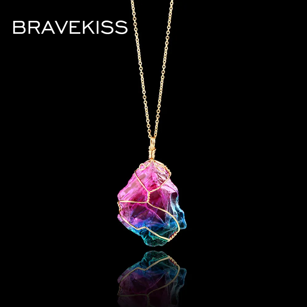 BRAVEKISS Crystal Pendant Necklace Natural Stone Alloy Winding Necklaces Fashion Jewelry Accessories for Women New BPN1307