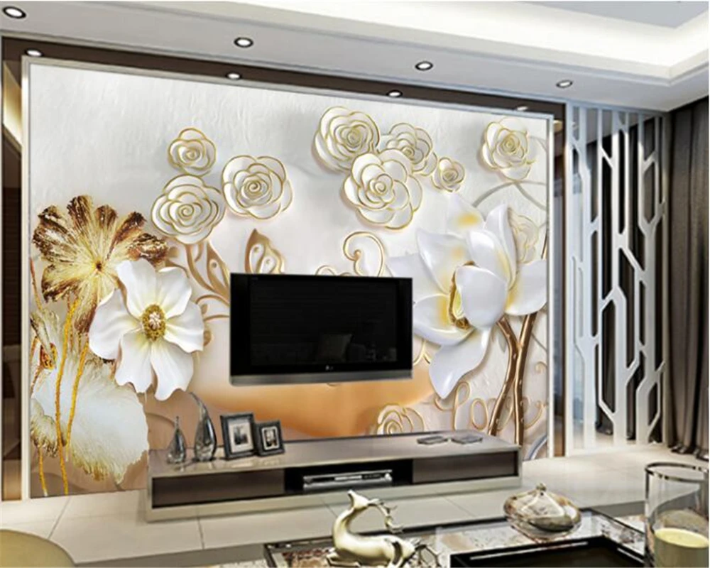 

Beibehang Custom 3D wallpaper relief lotus flower rose modern fashion TV background living room bedroom mural papel de parede