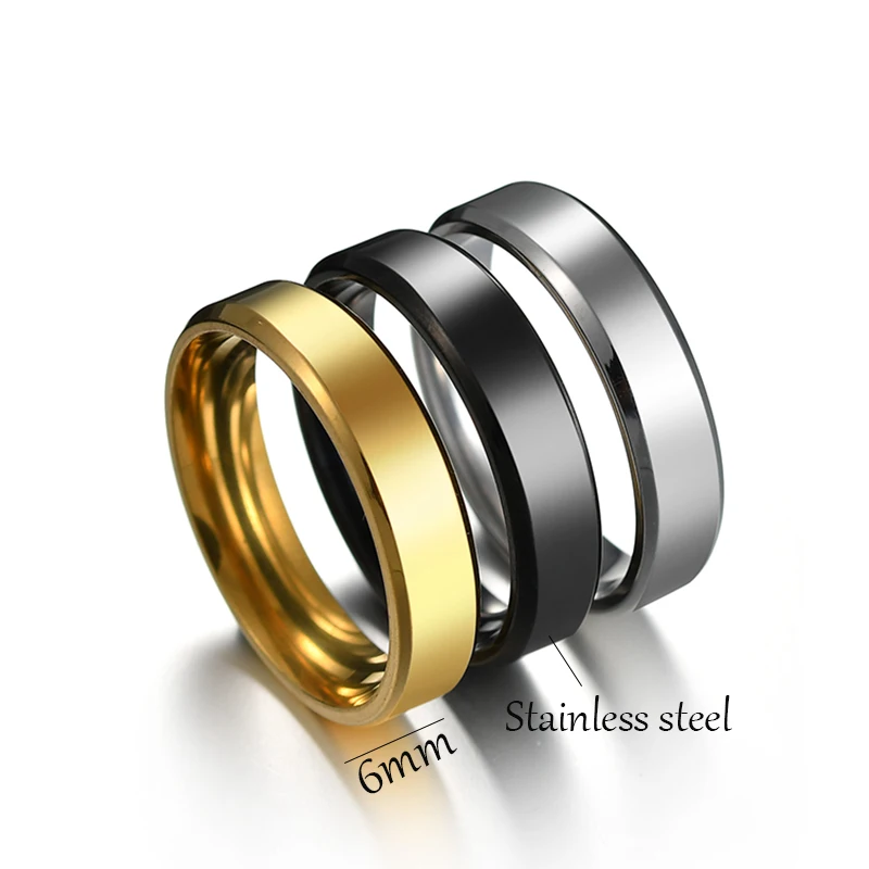 Letdiffery 6mm Simple Stainless Steel Men Ring Gold Color Women Fashion Jewelry Wholesale Size 5-13