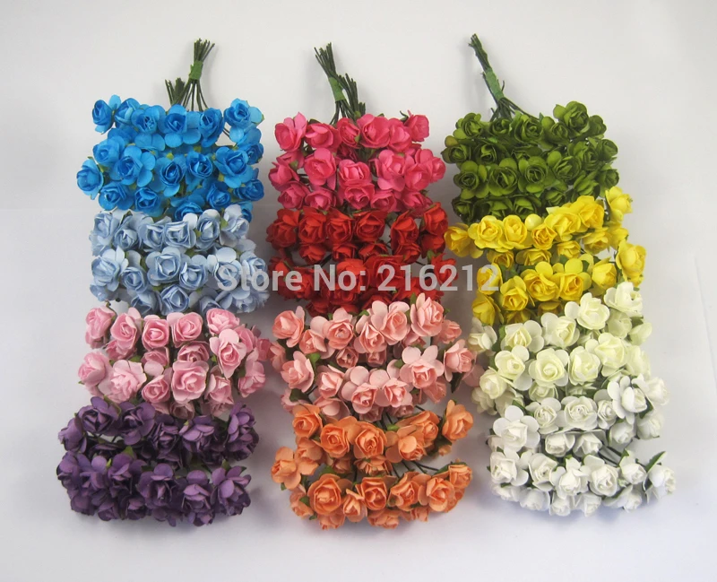 

144 pcs/lot mix 12 colors Rose Paper Flower Bouquet Mulberry Flower for DIY Scrapbooking