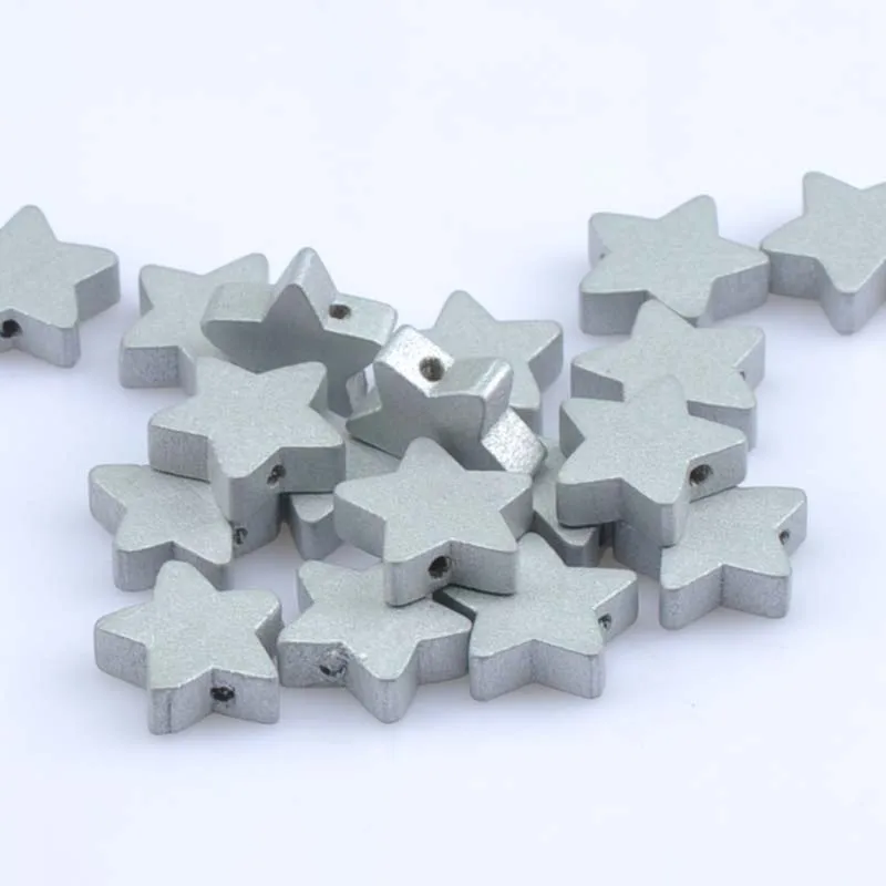 Gold and silver Color Natural Wooden Star Wooden Spacer Beads For Jewelry making DIY kids 19mm 20pcs MT1487X