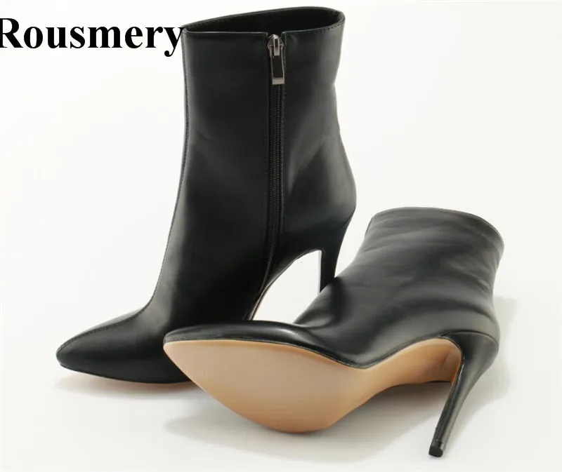 

Women Winter Black PU Leather Pointed Toe Ankle Boots High Quality Sexy Super High Heel Short Boots Dress Shoes