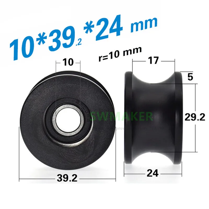 1pcs 10*39*24mm 6900RS bearing pulley, U-grooved roller plastic-coated bearing, 20mm diameter track R10 guide wheel