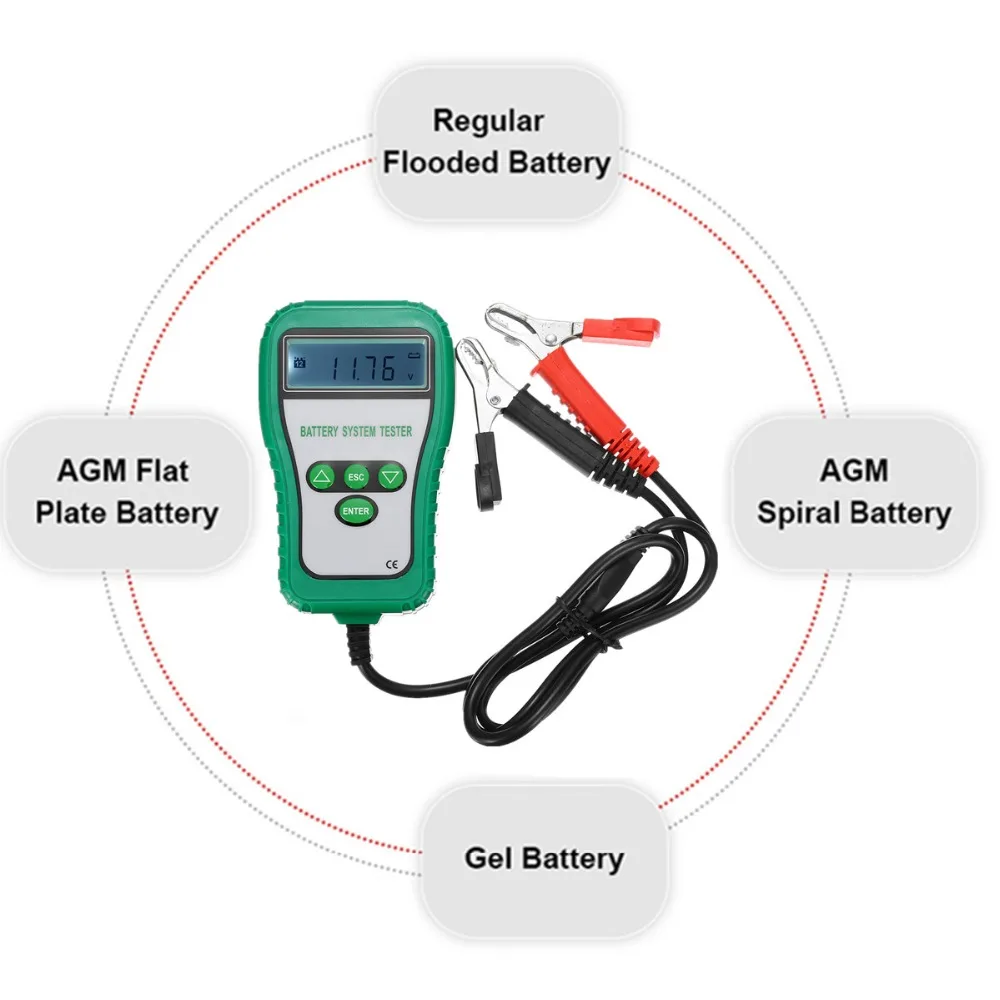 Cyfrowy tester akumulatorów 12V LCD Analizator Tester Ampery rozruchowe Bateria Alternator System akumulatorów Rezystancja Napięcie Analiza życia