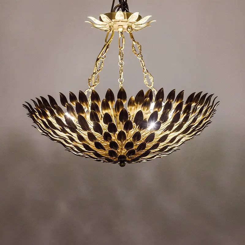 Luxury Full Copper Living Room Pendant Lamp European France Villa Dining Room Pendant Lights Hotel Chain Restaurant Hanging lamp