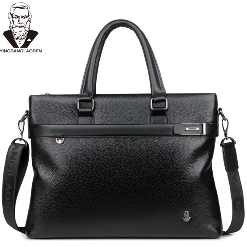 Men Genuine Leather Briefcase Male Business Travel Bag 14 Inch Laptop Bag Male Shoulder Bag Cross body Bag Cowhide Handbag