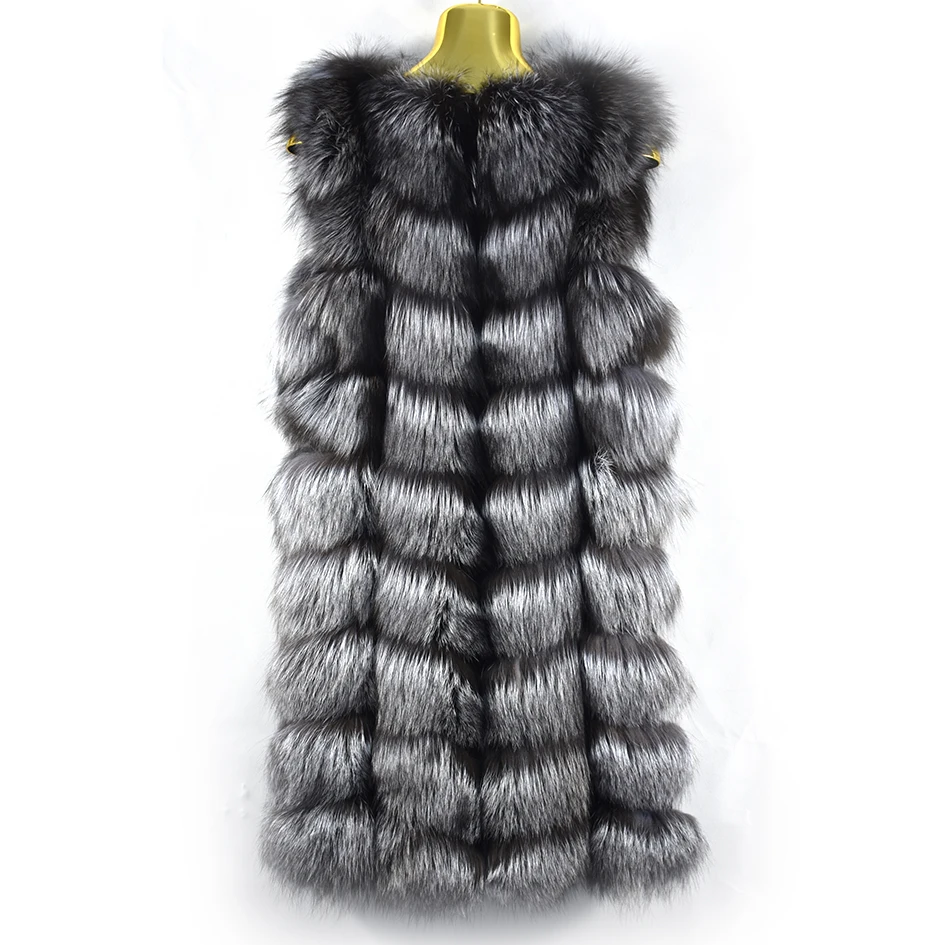 Silver Fox Detachable Vest for Women, Real Fur, Warm Vest, Thick and Beautiful, Autumn and Winter, 90cm