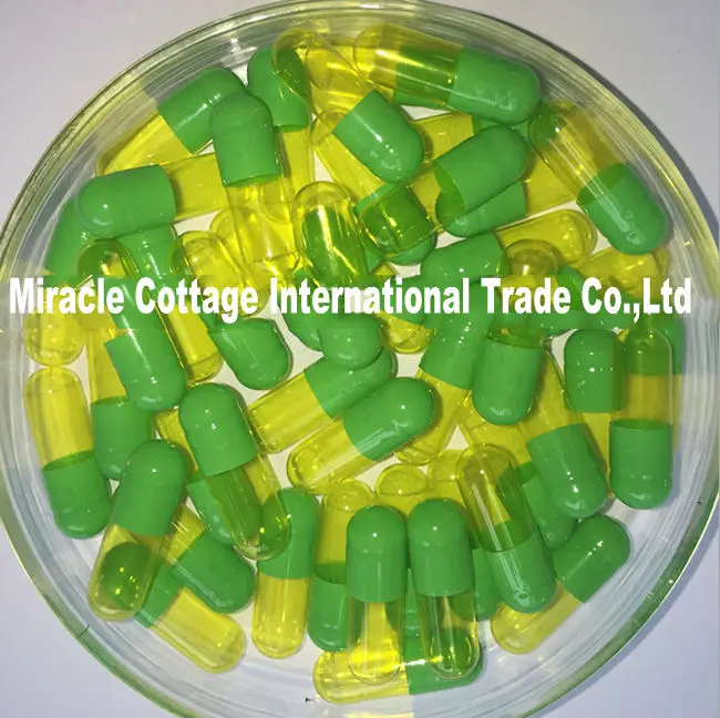 (10,000pcs/pack) Size 0 Green/Translucent Yellow Color Capsules, Empty Gelatin Capsules 0#---Joined and Separated Available