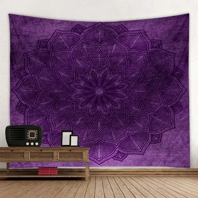 Large Size Wall Mandala Tapestry Bohemian Wall Hanging Art Carpet Blanket Yoga Mat Decorative Vintage Purple Tapestry for Home