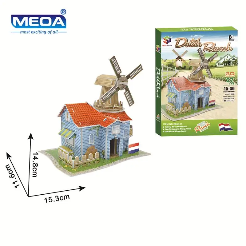 

Cardboard 3D Puzzle Toy Dutch Style Pasture Windmill Model European Style Buildings Assembly Kits Educational Toy For Christmas