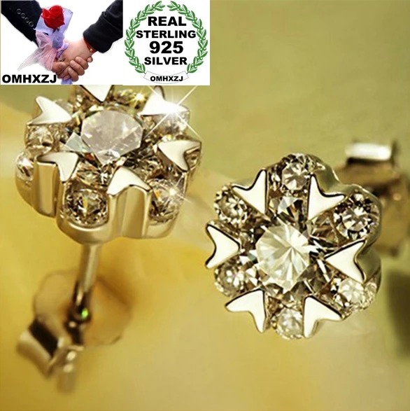 

OMHXZJ Wholesale Fashion Lovely woman jewelry flowers Snow dance AAA zircon 925 sterling silver Stud Earrings YS15