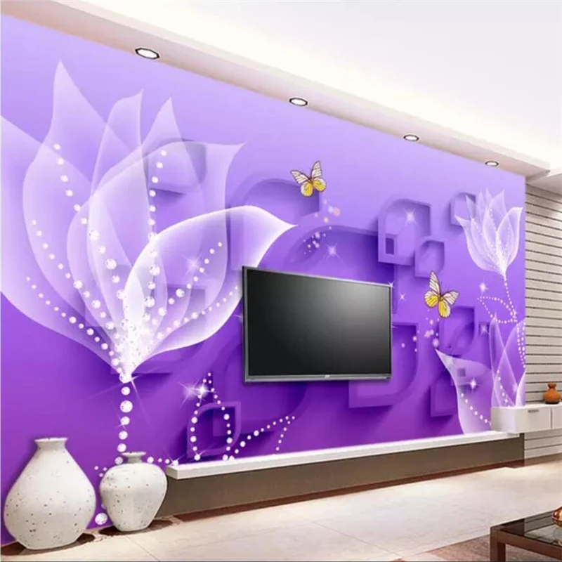 wellyu Papel de parede Custom wallpaper 3d murals purple lily transparent flowers fashion 3D living room background wall paper