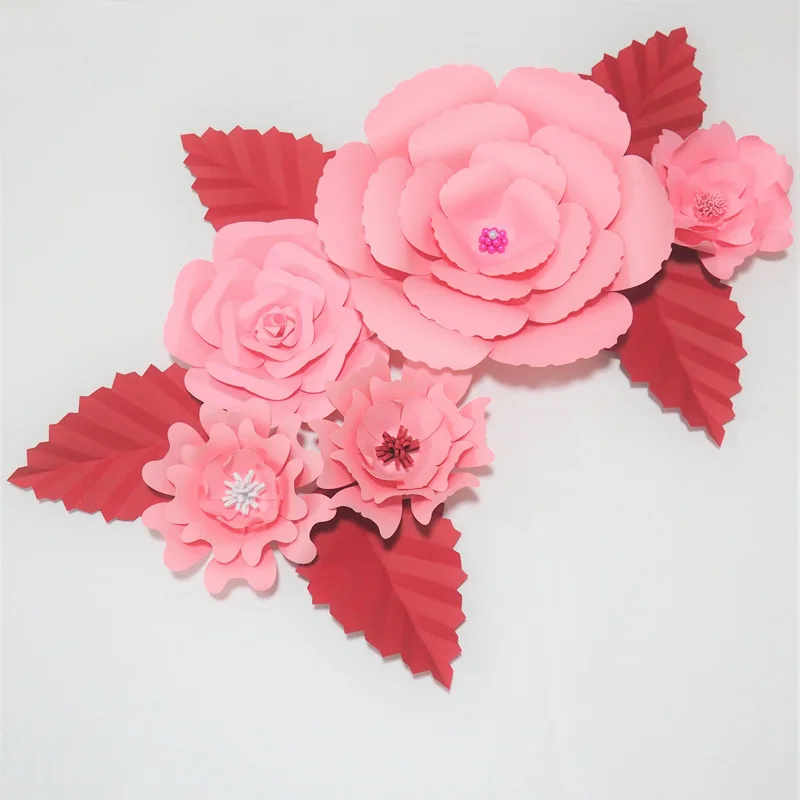 2018 DIY 5PCS Giant Paper Flowers Red Rose 5 Leaves Flores Artificiales Fleur Artificielle Wedding Event Backdrop Party Nursery