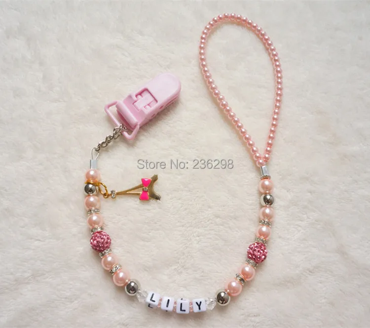 MIYOCAR Personalised -Any name Customized Bling rhinestone pacifier clips/soother chain holder Dummy clip/Teethers clip for baby