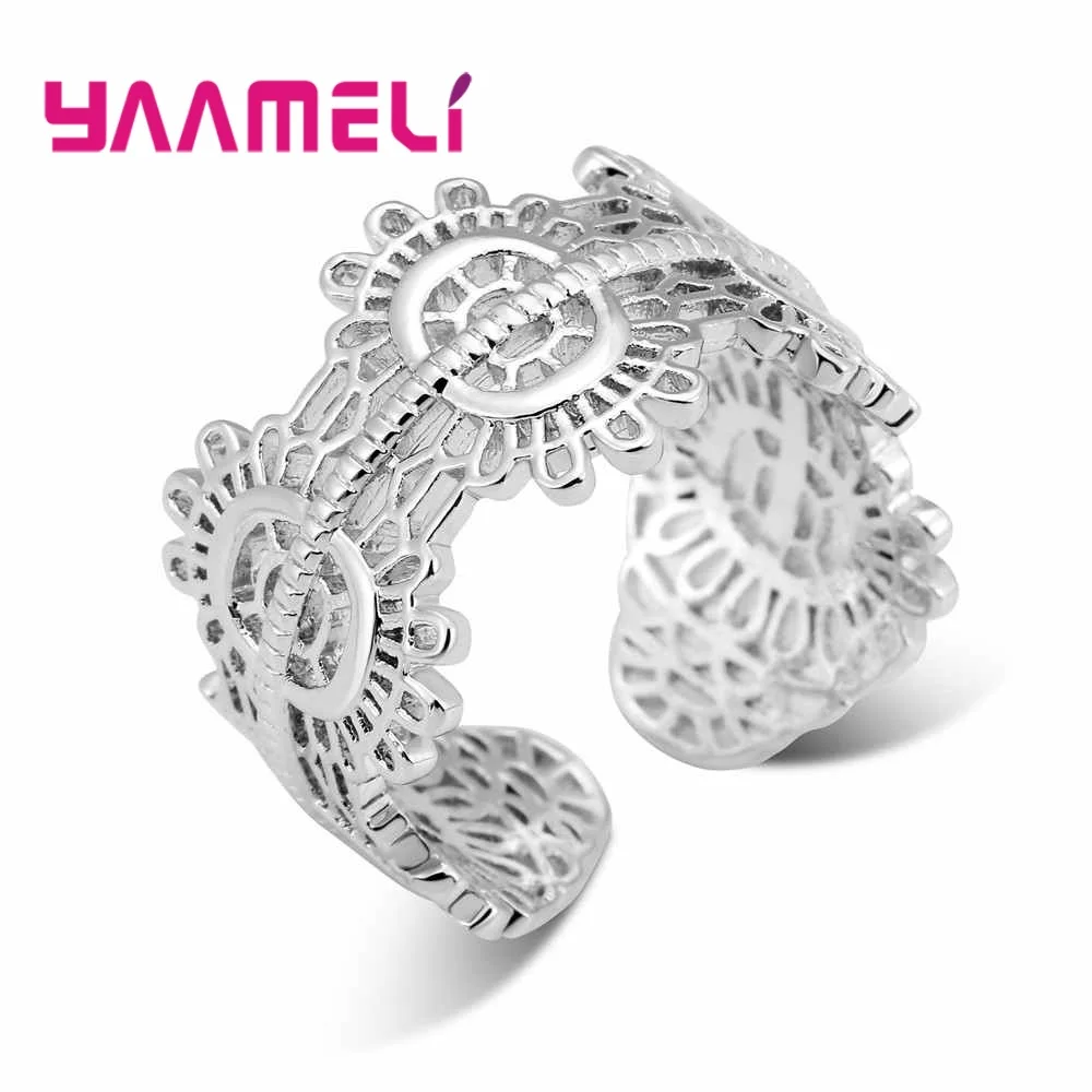 Ancient Sun Sign Wide Bands Rings for Women Men Original Design Retro Style 925 Sterling Silver Finger Jewelry Free Size